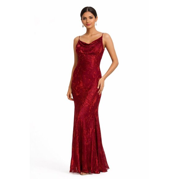 Nicole Miller Dresses & Skirts - Nicole Miller Silk Burnout Floral Maxi Dress Burgundy Spaghetti Strap XS